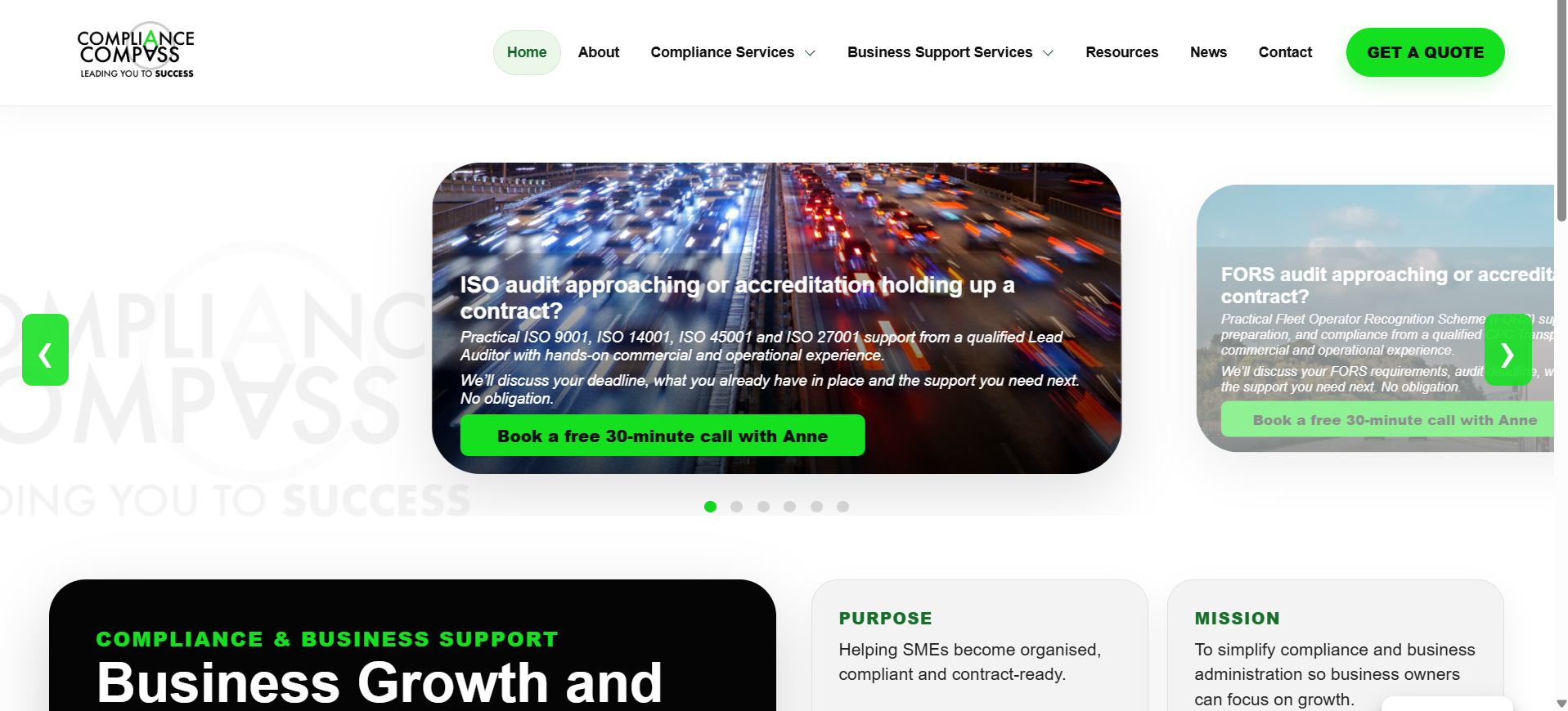 Compliance Compass website homepage preview